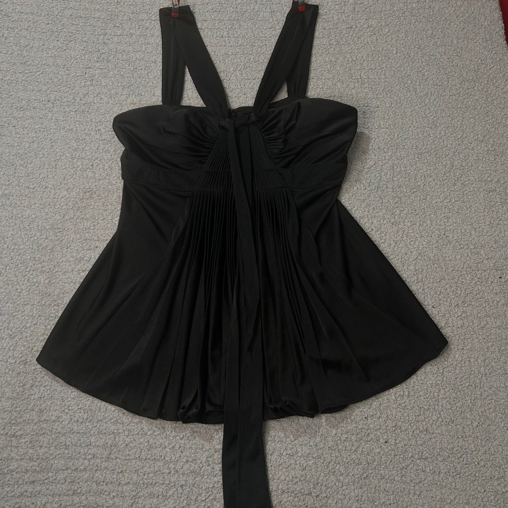 BCBGMAXAZRIA Pleated Babydoll Top XS Black Y2K‎ Evening Chic Cocktail